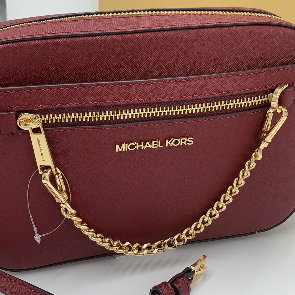 MICHAEL KORS 
Jet Set Large Saffiano Leather Crossbody Bag
Merlot-Dark Cherry - Picture 8 of 16